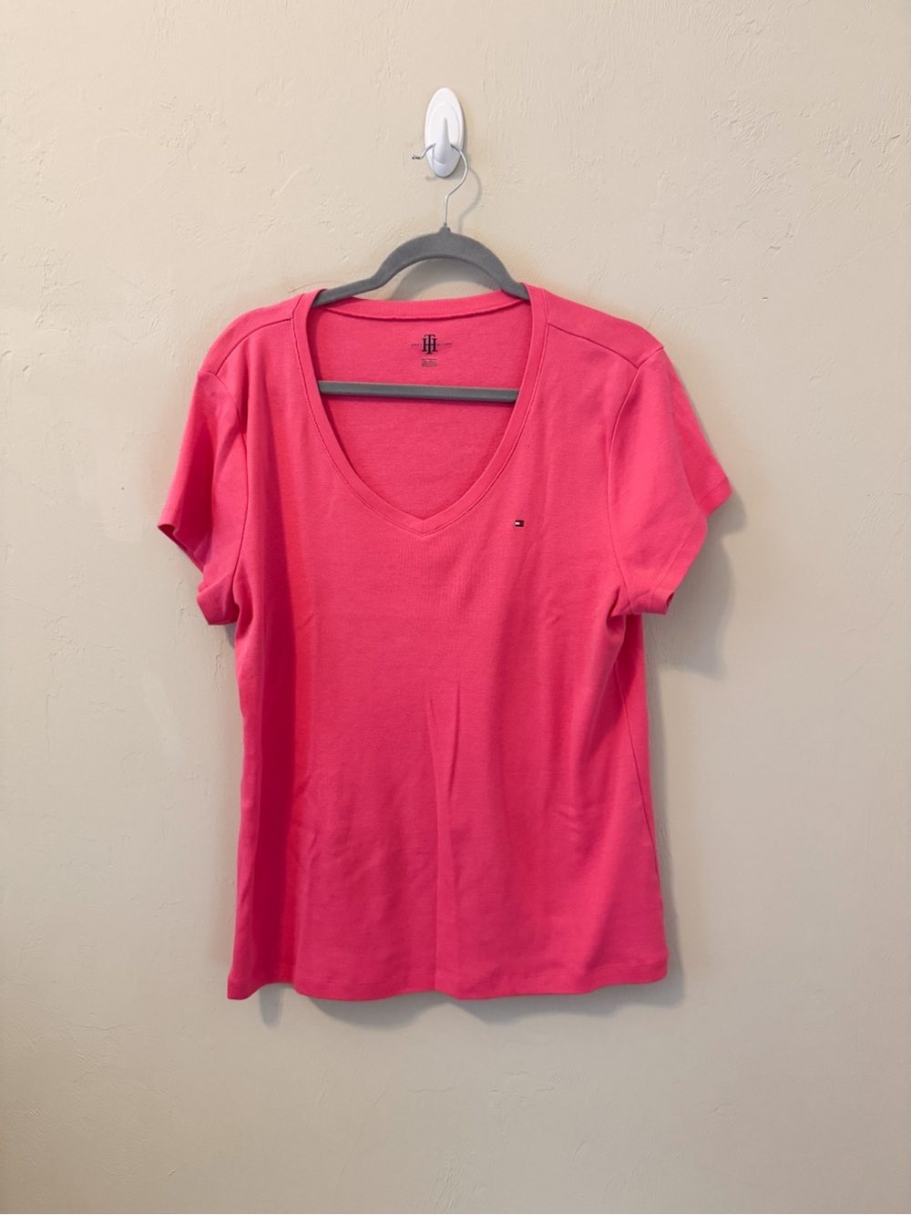 Tommy Hilfiger Bright Hot Pink V-Neck Cotton Tee